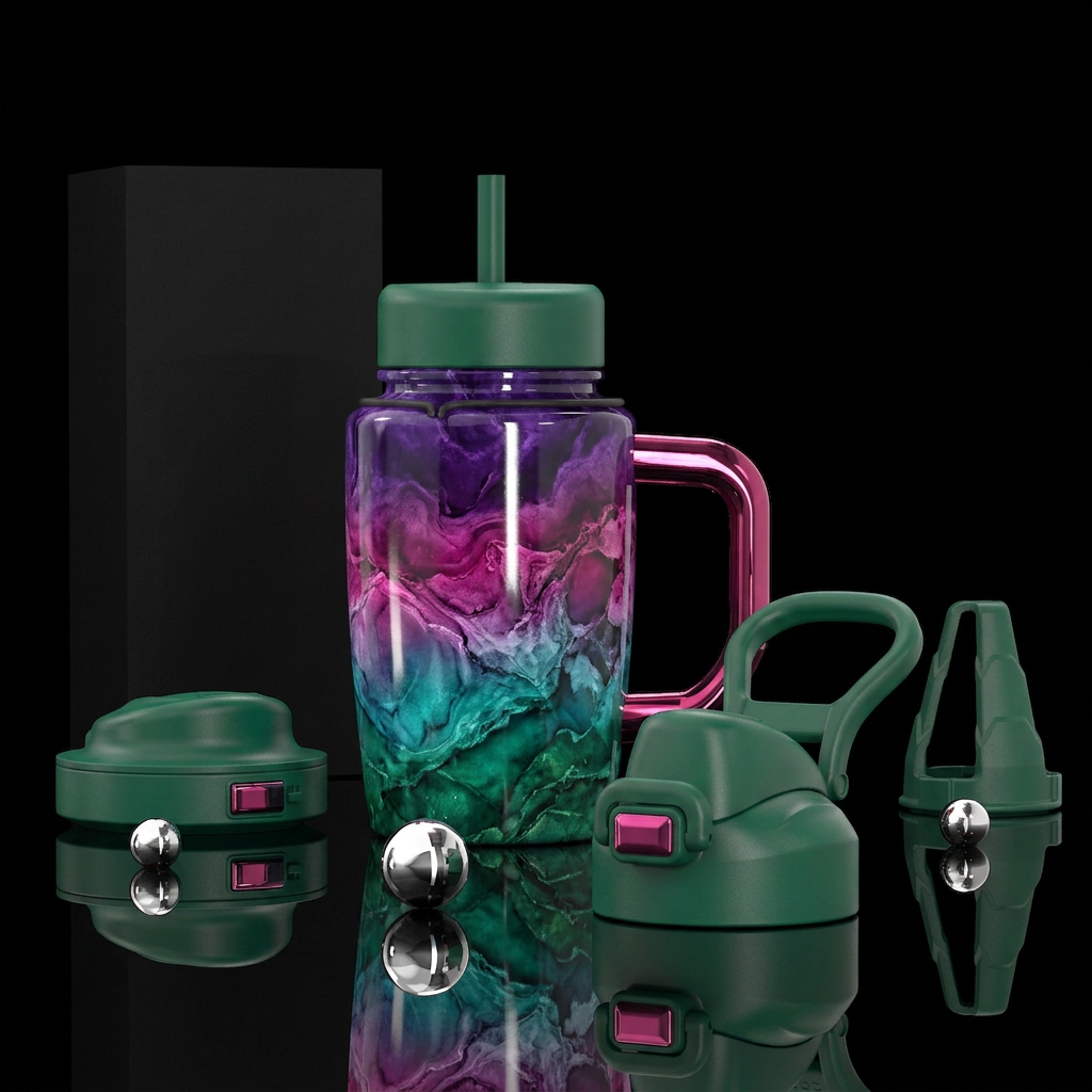 Ombre, whimsical, abstract, vibrant,  shiny,  real... water bottle design