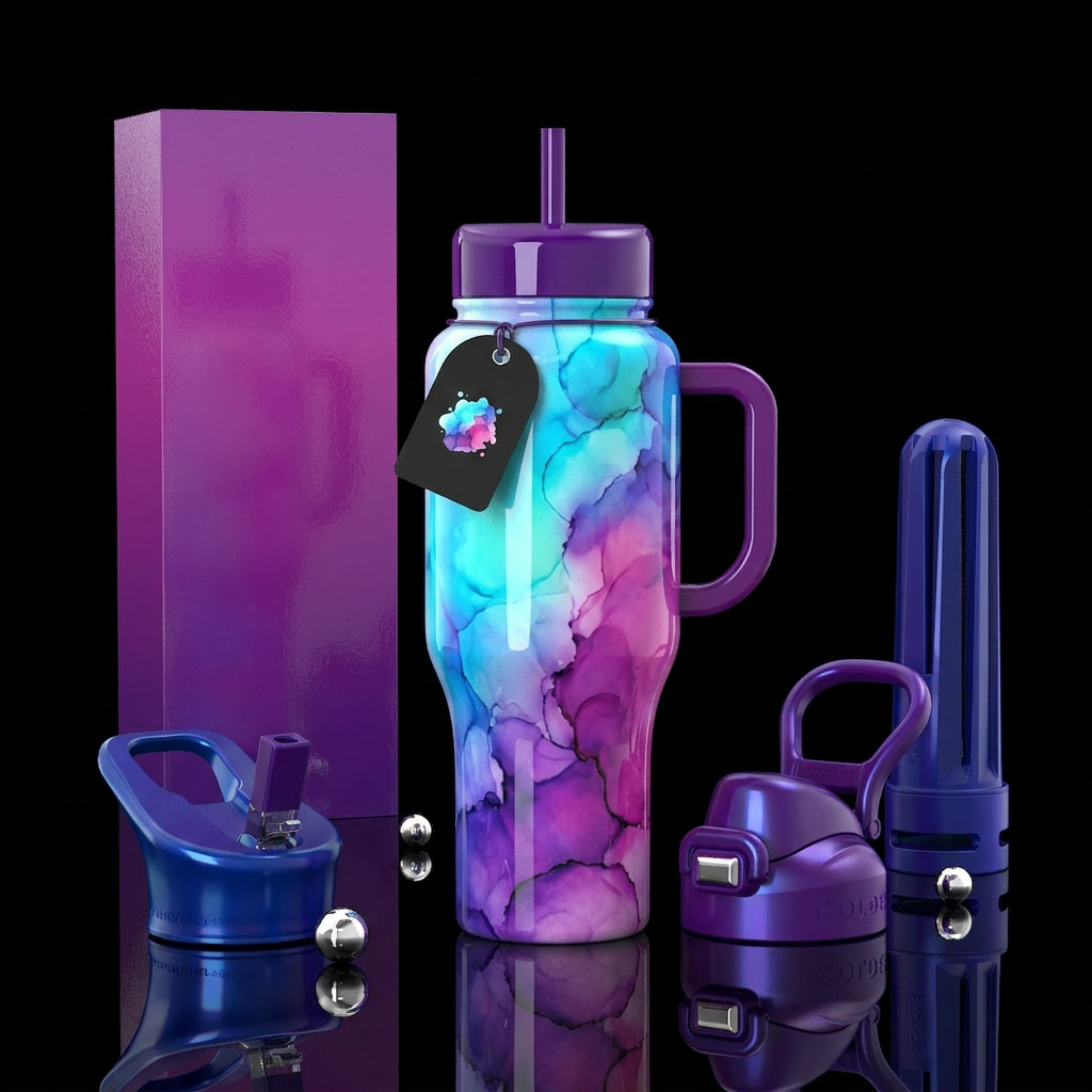 Ombre, whimsical, abstract, vibrant,  shiny,  real... water bottle design