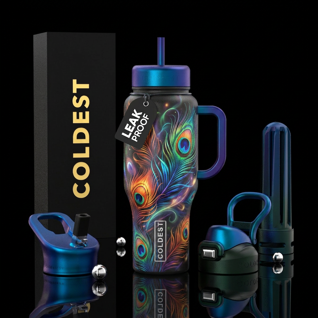 feathers, fantasy, photography water bottle design