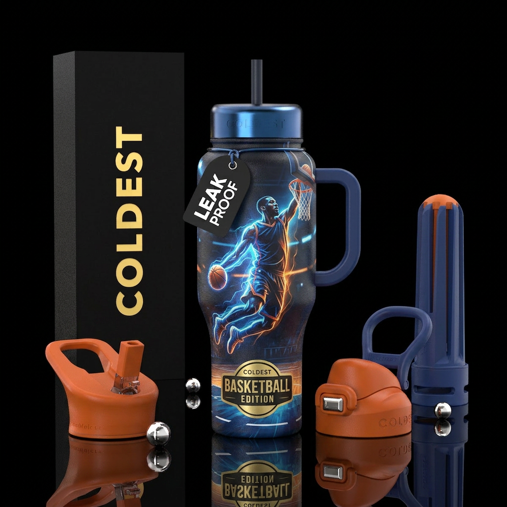 Basketball player playing backetball water bottle design