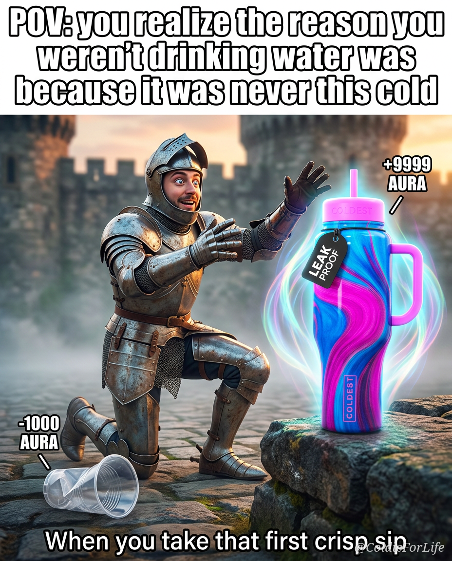 Medieval knight losing -1000 aura for drinking fro... water bottle design