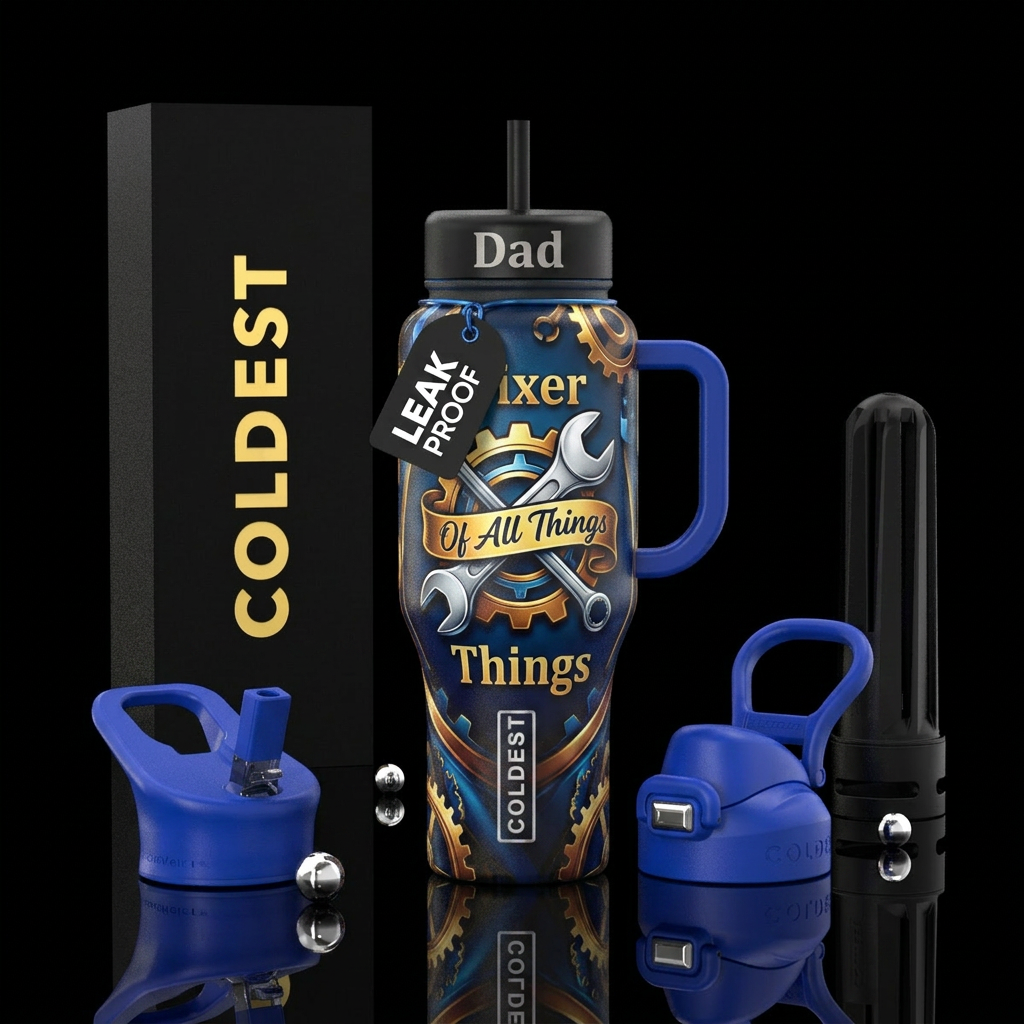 Word Dad, Fixer,  a wrench with words Of All Thing... water bottle design