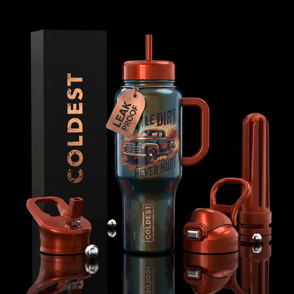 Chevy Truck,  Words Alittle Dirt Never Hurt, Shiny water bottle design