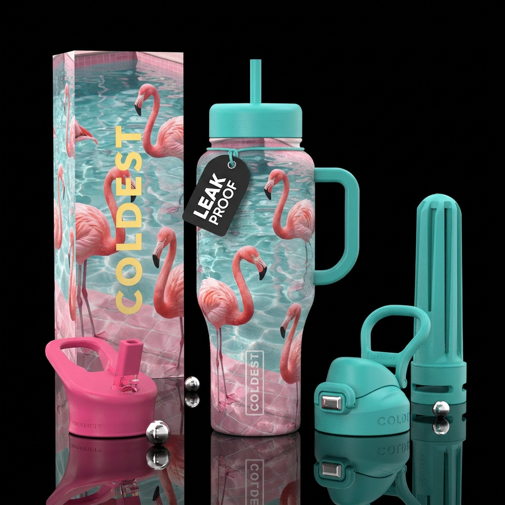 Textured, Flamingos,  Swimming pool water bottle design