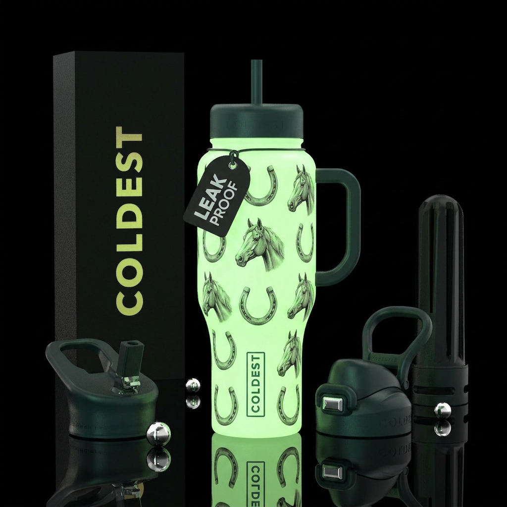 Glow in the dark, Horse shoes & horse heads, , Bri... water bottle design