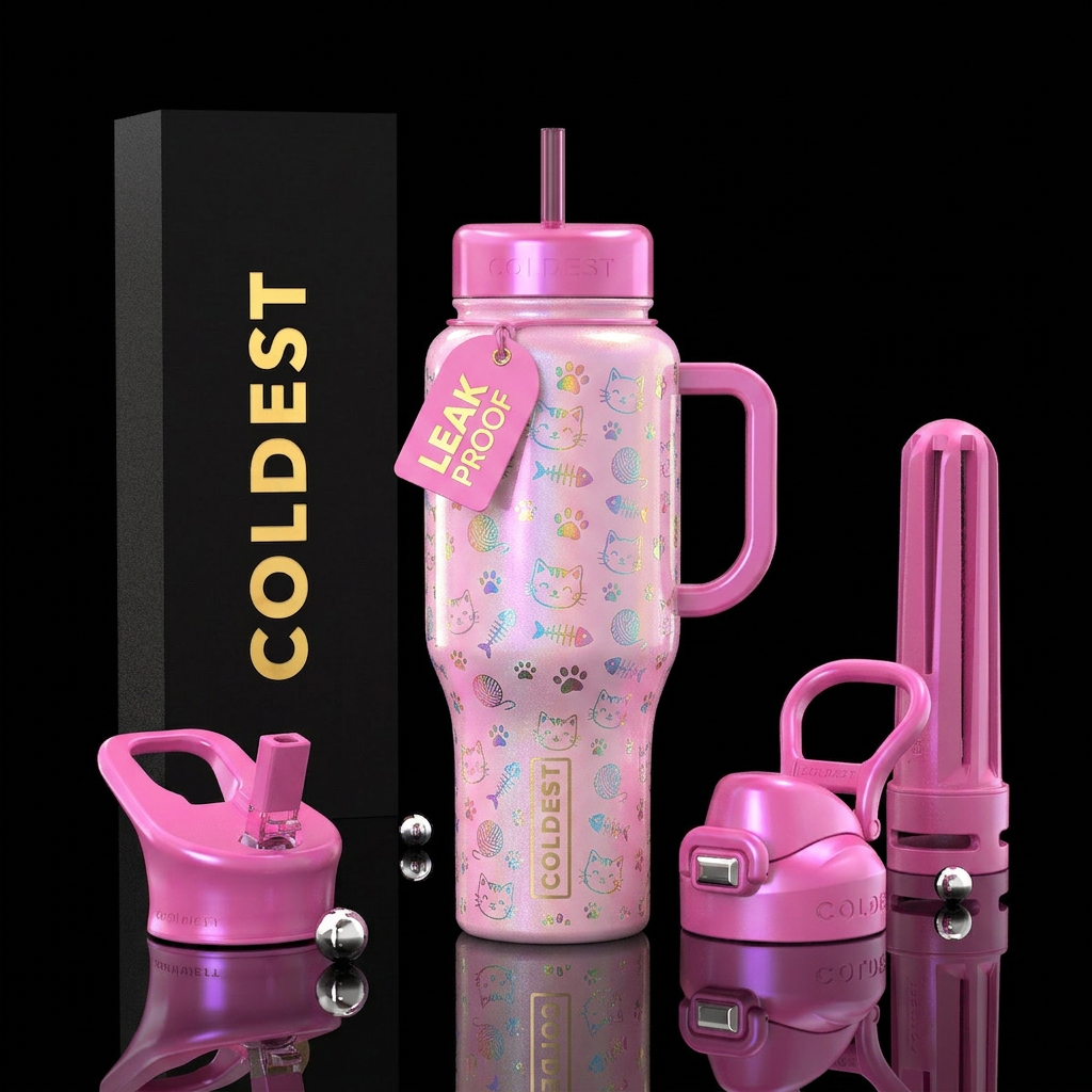 Kitty cat bottle, shiny water bottle design