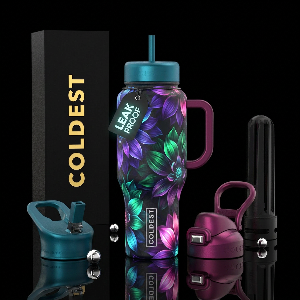 Magical glowing flower pedals, bright glow in the ... water bottle design