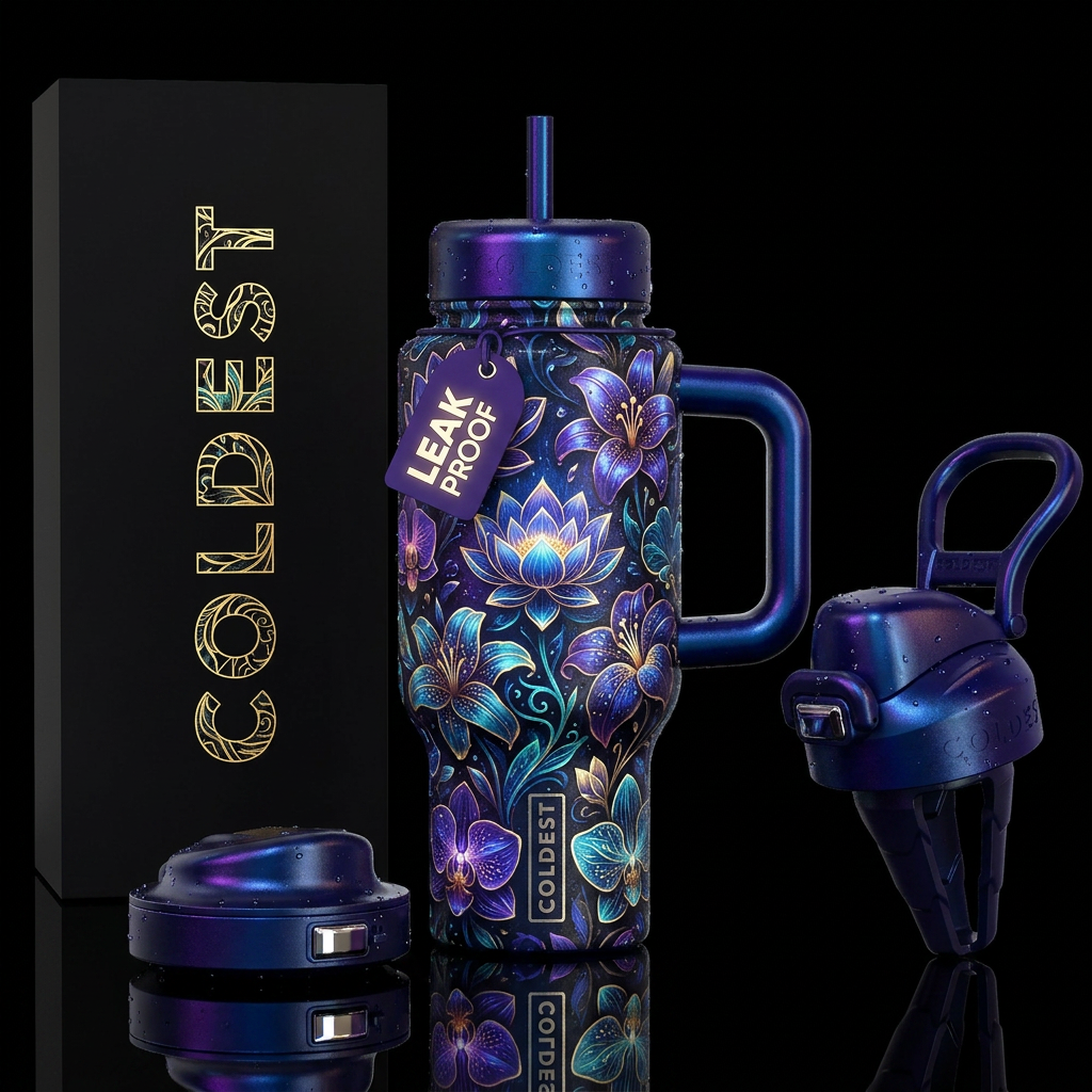Magical glowing flower pedals, bright glow in the ... water bottle design