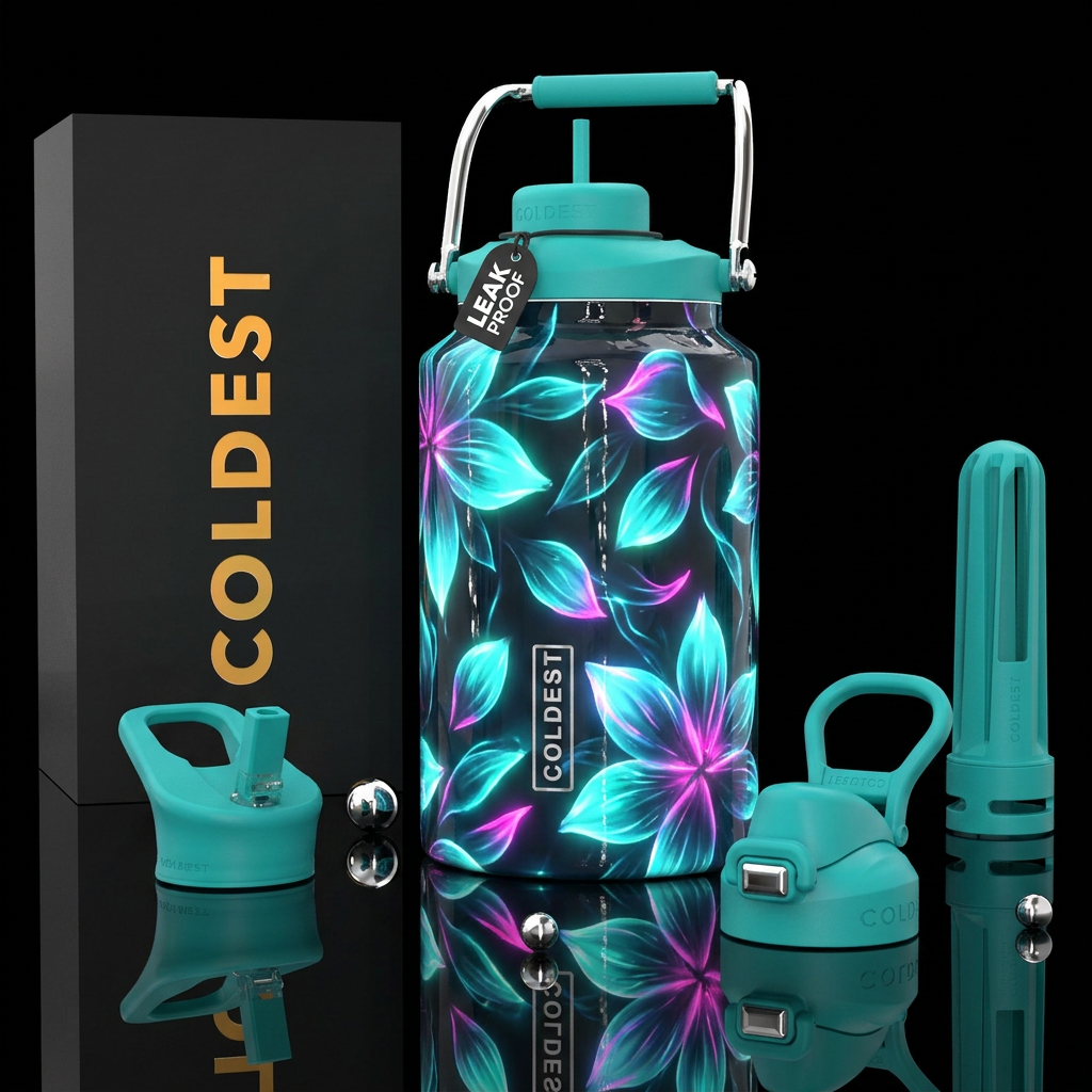 Magical glowing flower pedals, bright glow in the ... water bottle design