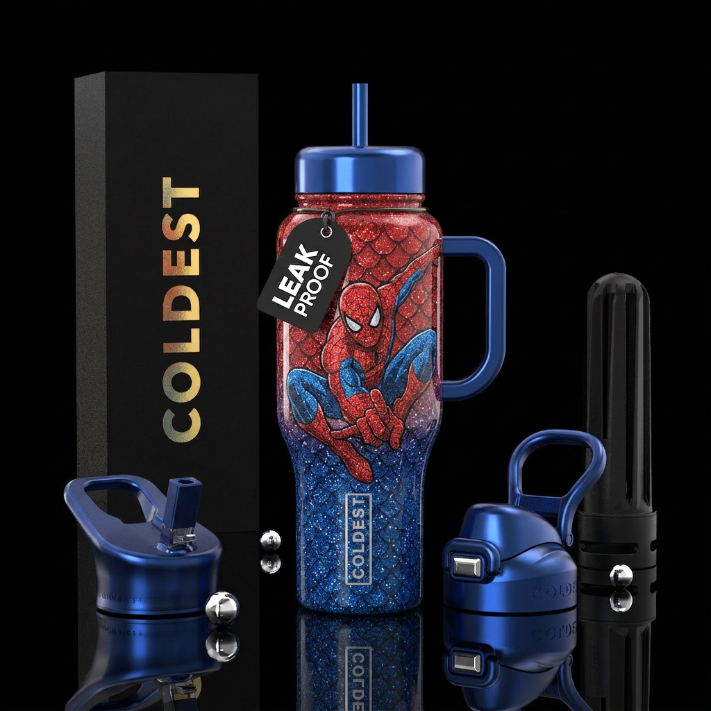 Spider-Man hombre, red and blue glittery Sparkle s... water bottle design