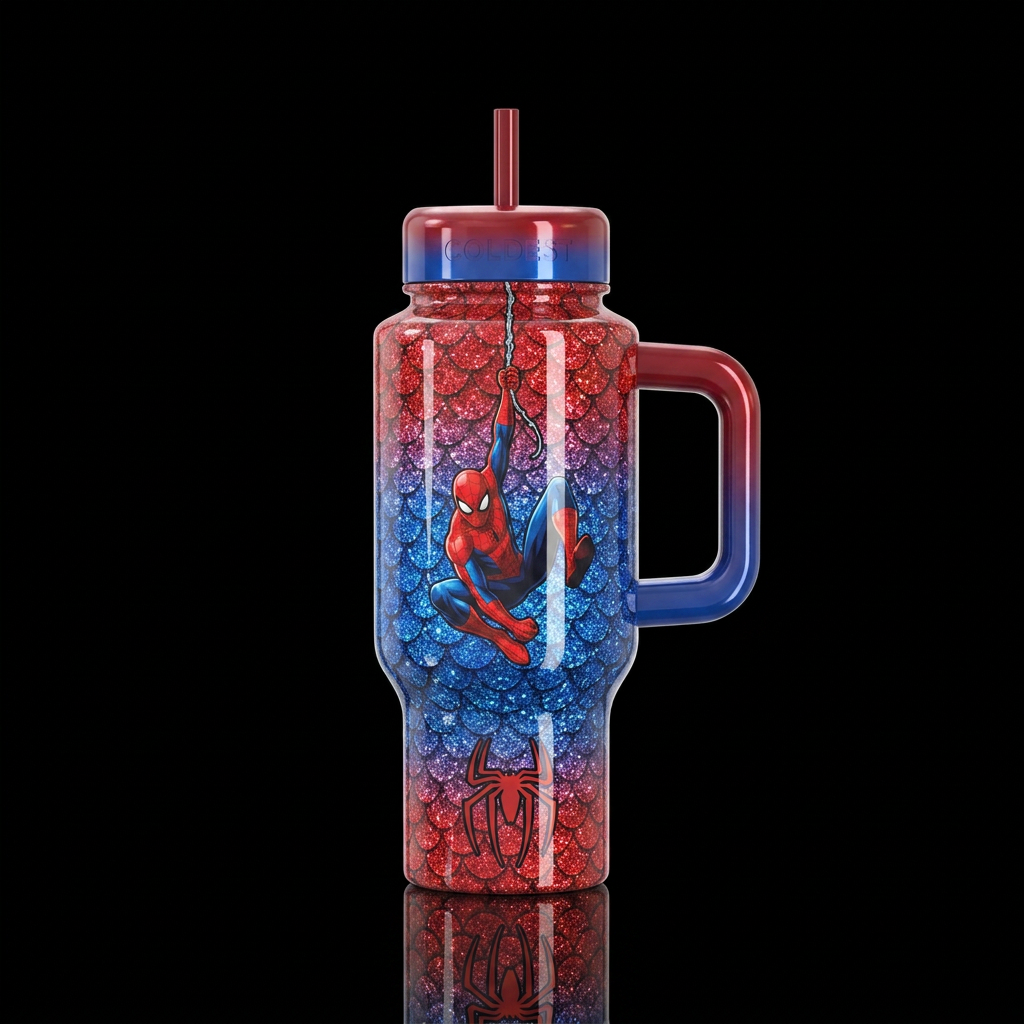 Spider-Man hombre, red and blue glittery Sparkle s... water bottle design