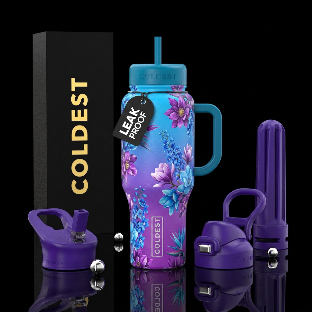 Blue & purple ambre with opposite colored matching... water bottle design