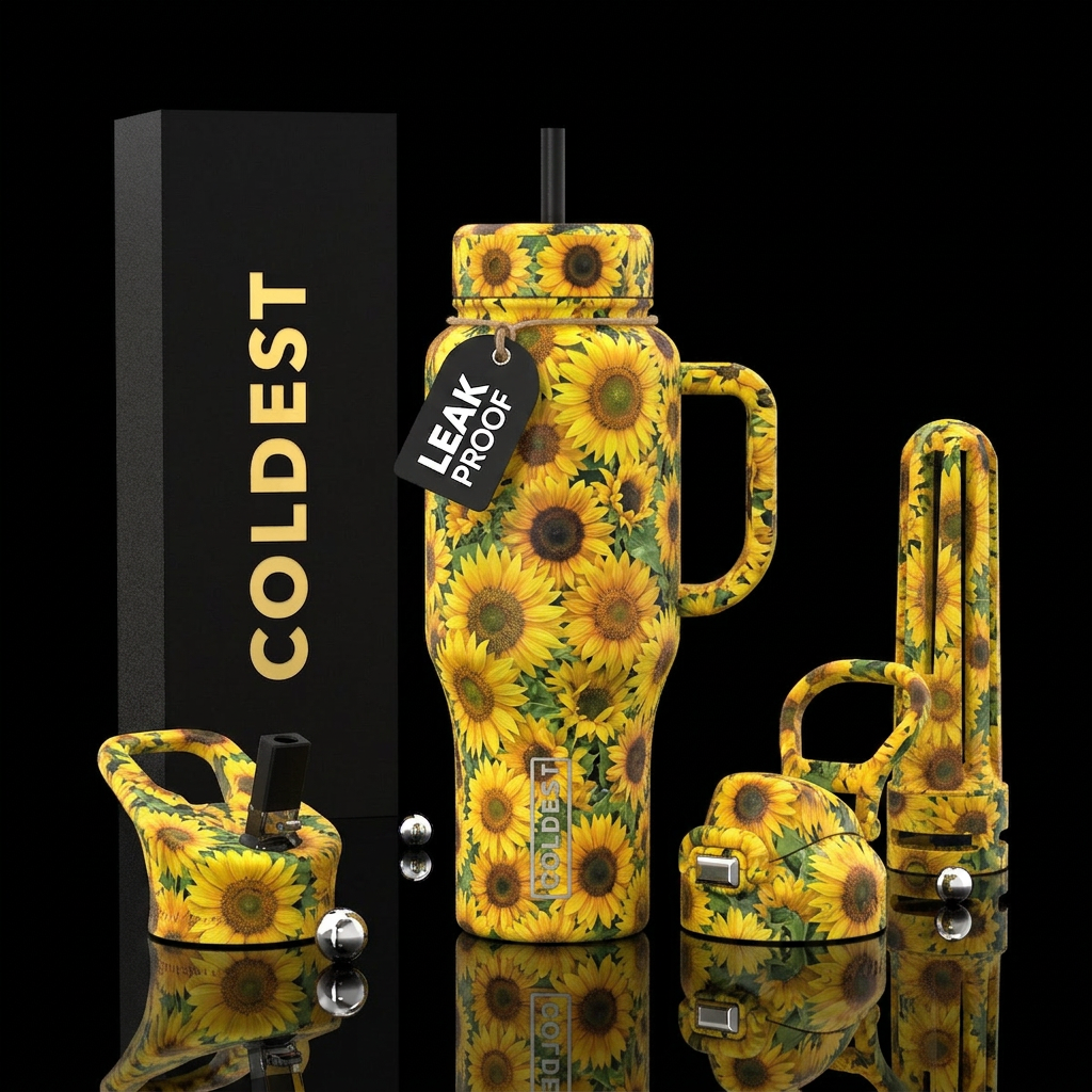 Different colors & shades of sunflowers bottle, be... water bottle design