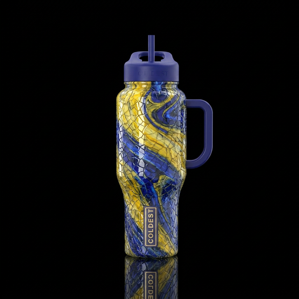 Cracked glass, shiny yellow & bless swirl marble s... water bottle design