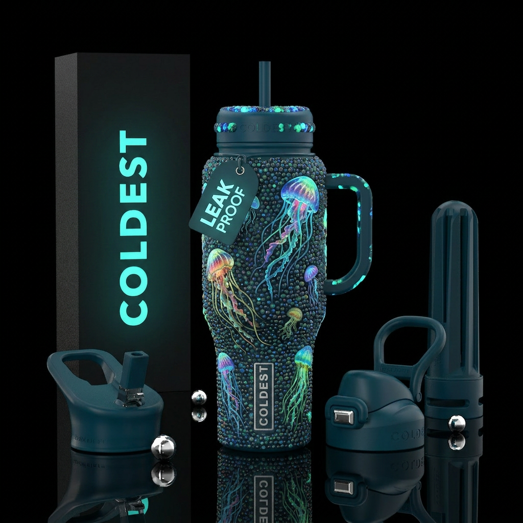 Beaded glow in the dark jellyfish bottle water bottle design