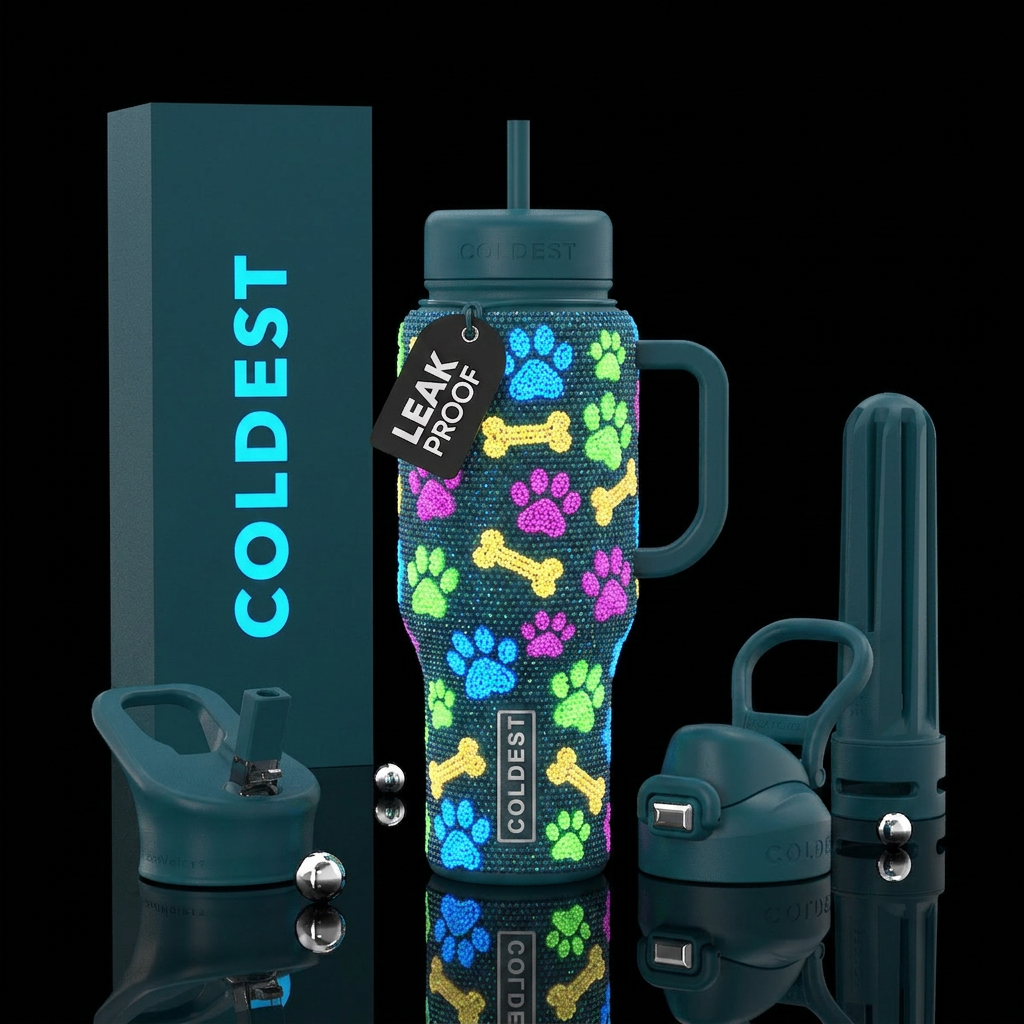 Beaded glow in the dark paws & bones bottle water bottle design