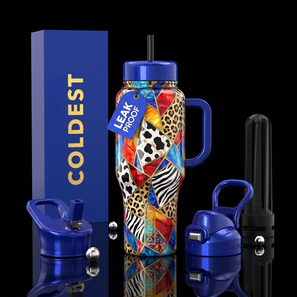 Leopard, zebra skin & Cow print marble stained gla... water bottle design