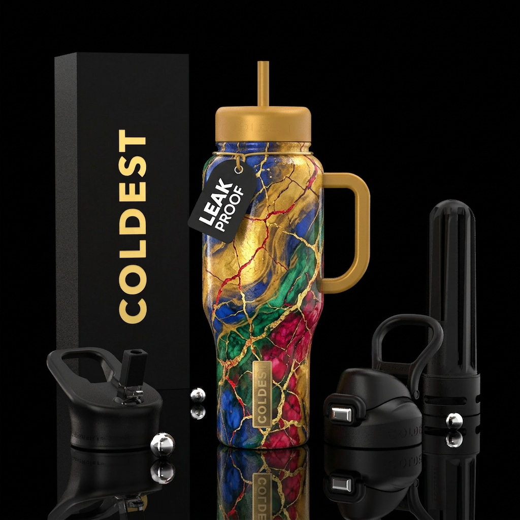 Sunflower & Berry marble cracked water bottle design