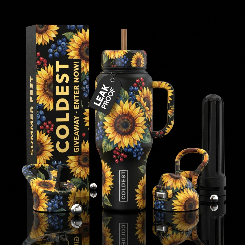 Sunflower & Berries water bottle design