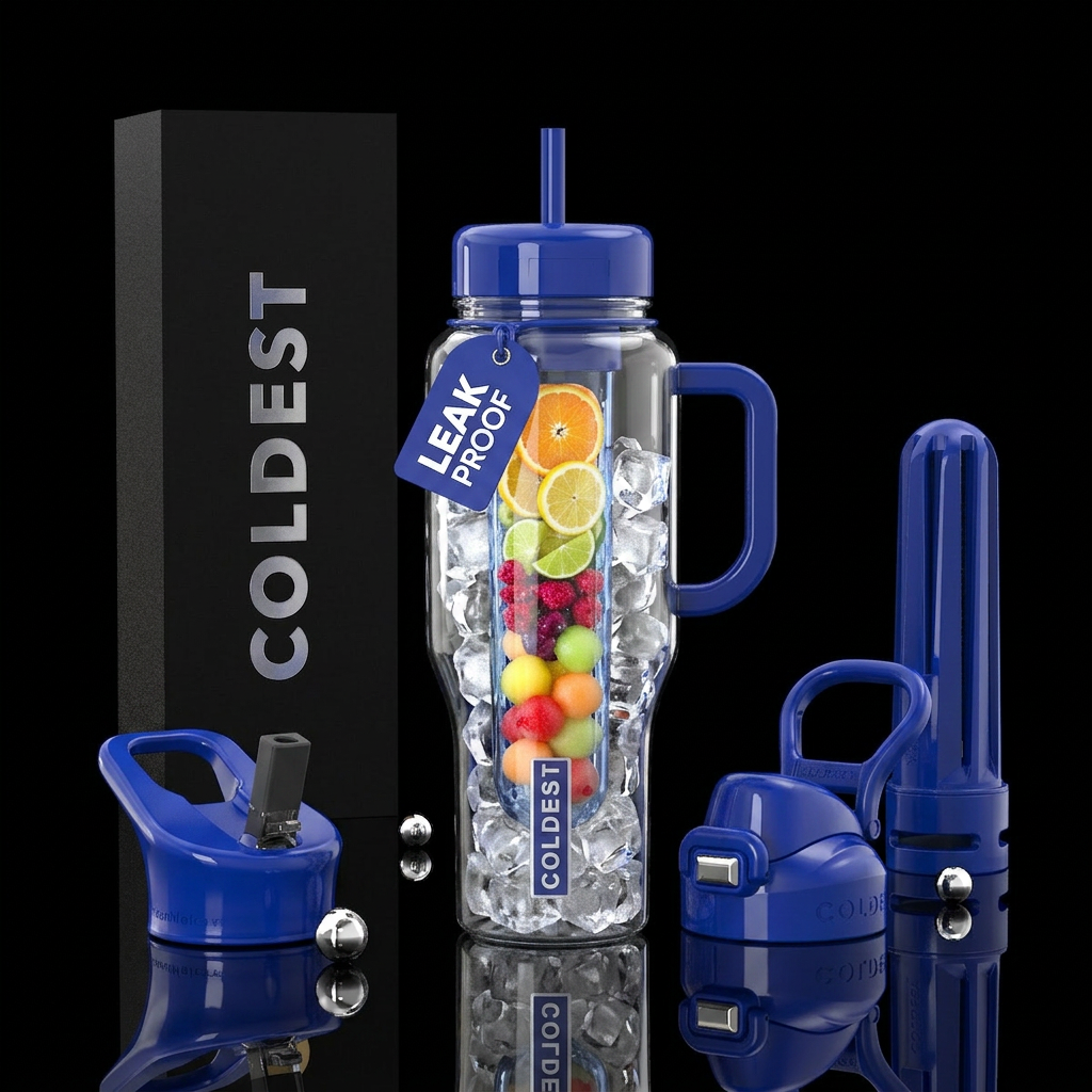 Coldest water bottle filled with ice & the long in... water bottle design