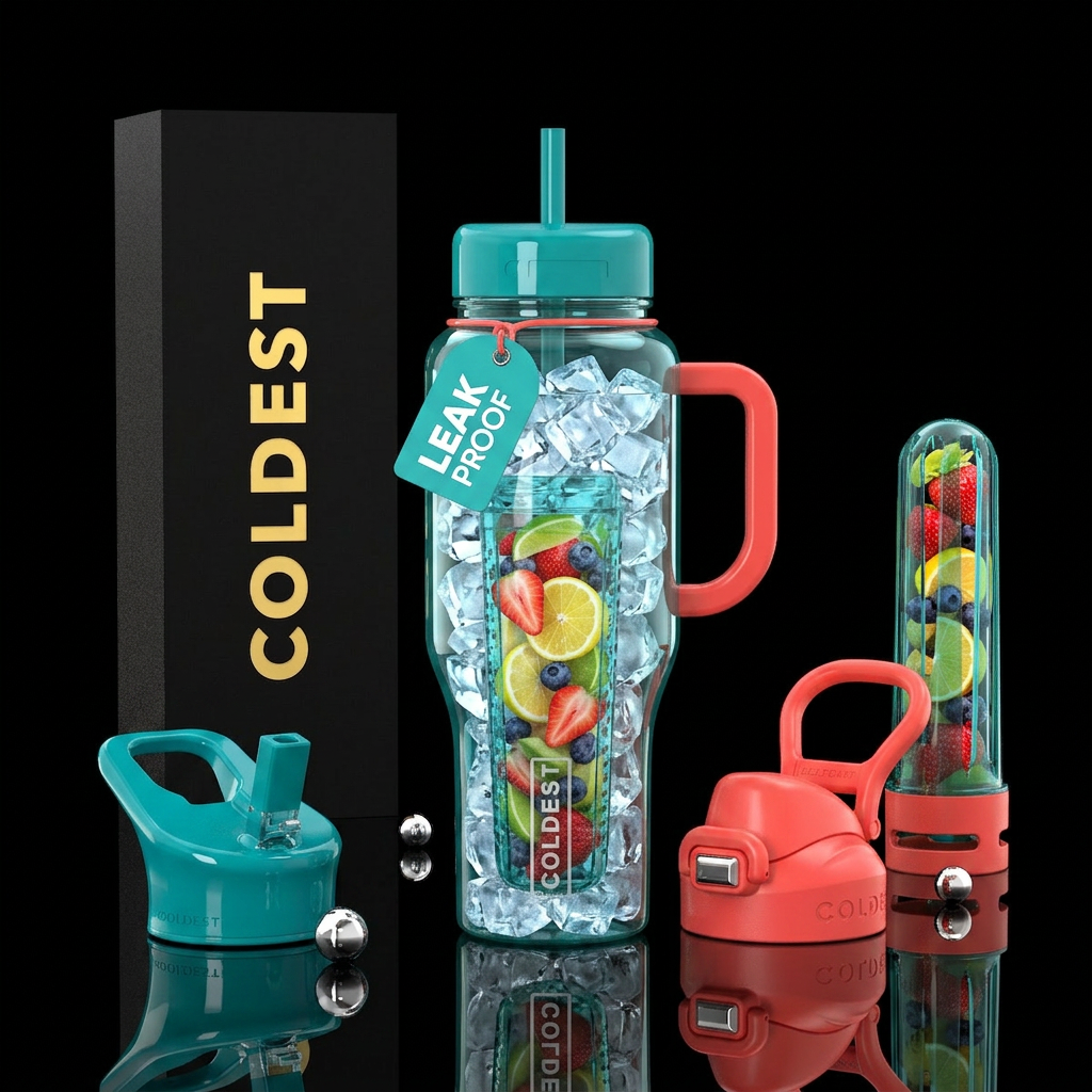 Coldest water bottle filled with ice & the long in... water bottle design
