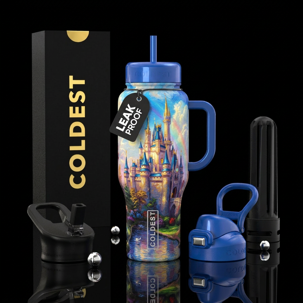 Oil painted castle background to make more noticea... water bottle design