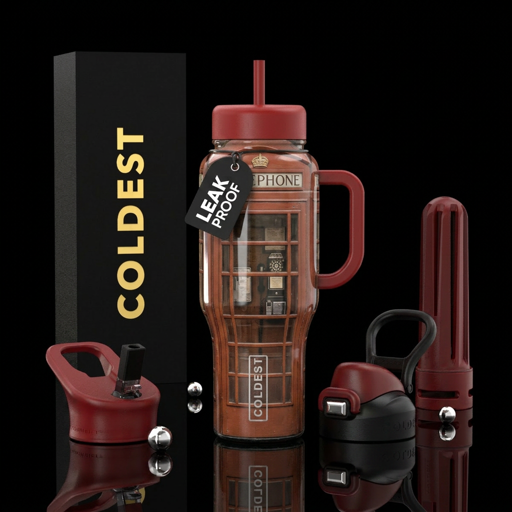 Old original phone booth , actual colors water bottle design
