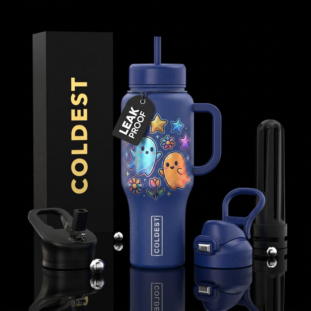 2 kid ghost 3 stars & 3 little flowers, sparkling,... water bottle design