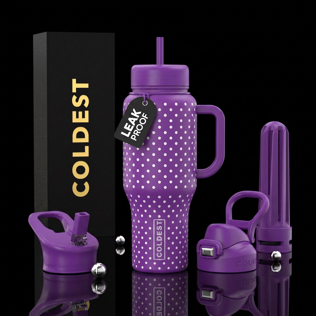 White Polkadot purple bottle water bottle design