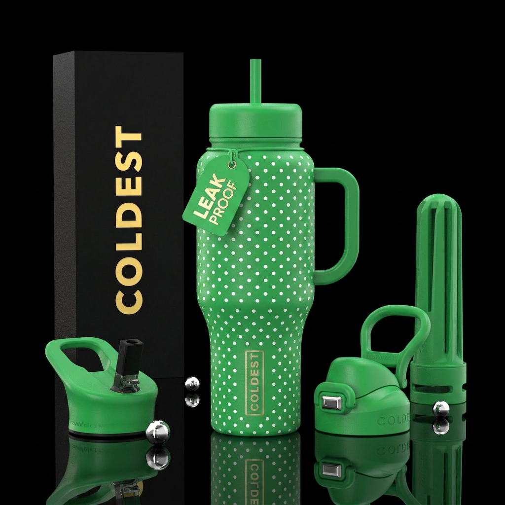 White Polkadot green bottle water bottle design