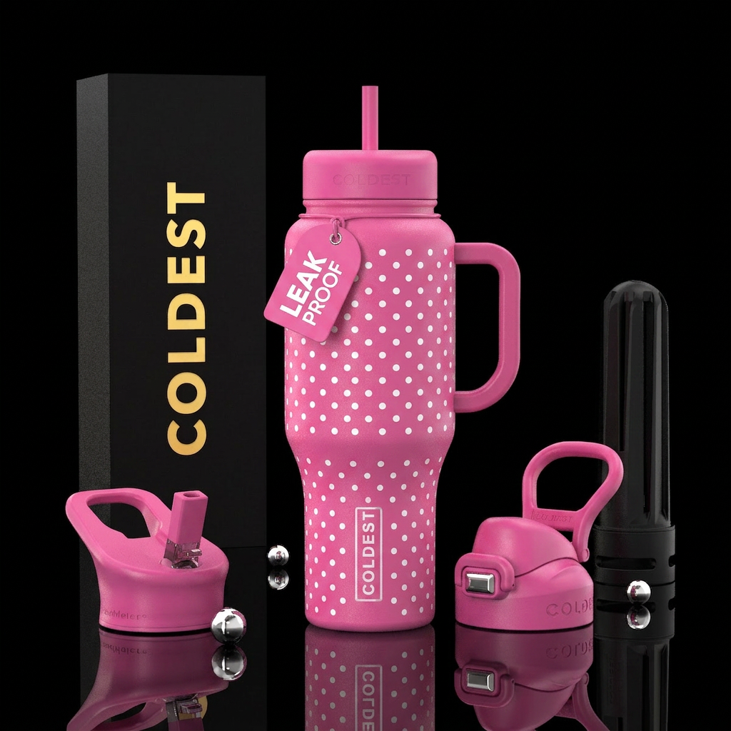White Polkadot pink bottle water bottle design
