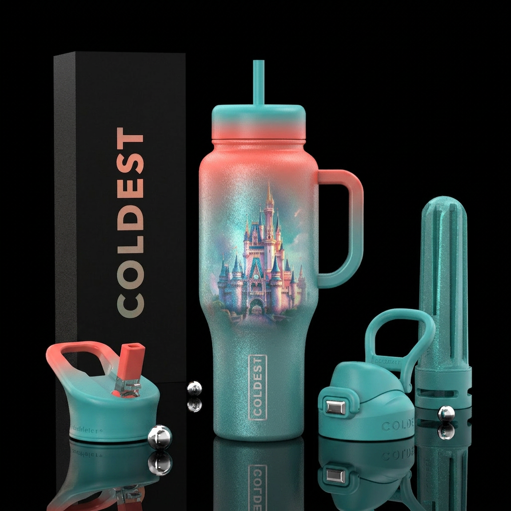 Teal tint on bottle coral tint on top big castle i... water bottle design