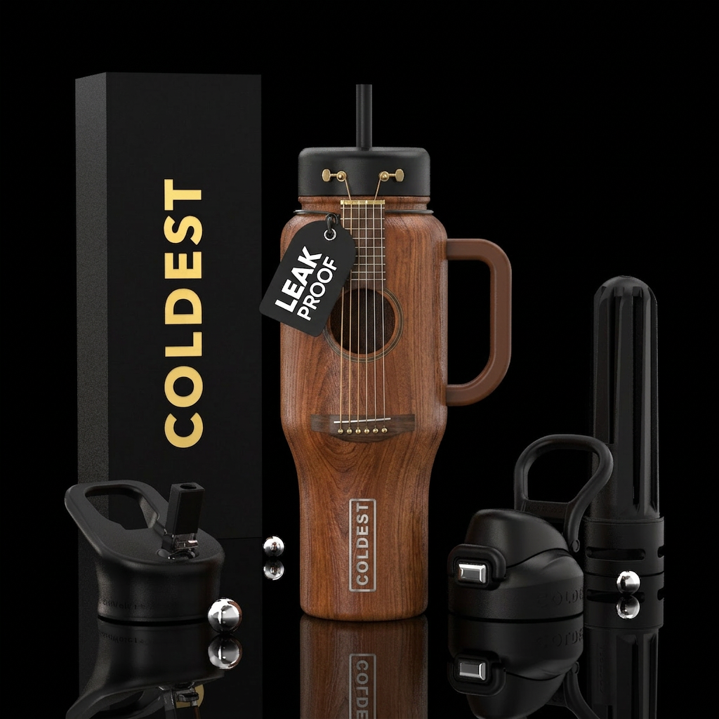 Wooden bottle with guitar strings water bottle design