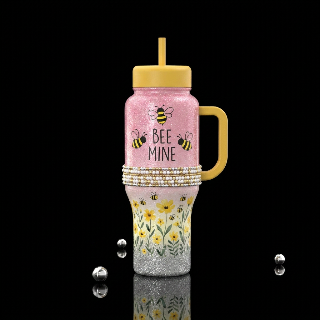 Very bottom is silver glitter, above that a Little... water bottle design
