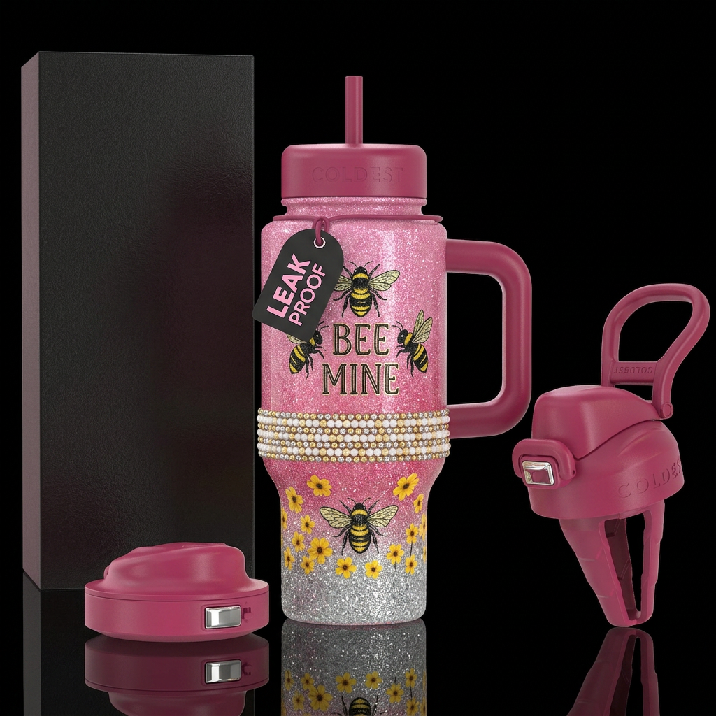 Very bottom is silver glitter, above that a Little... water bottle design