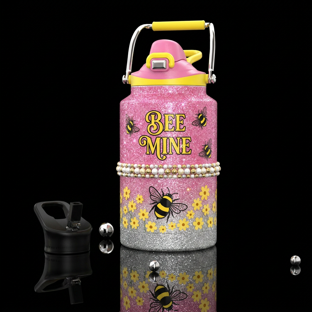 Very bottom is silver glitter, above that a Little... water bottle design