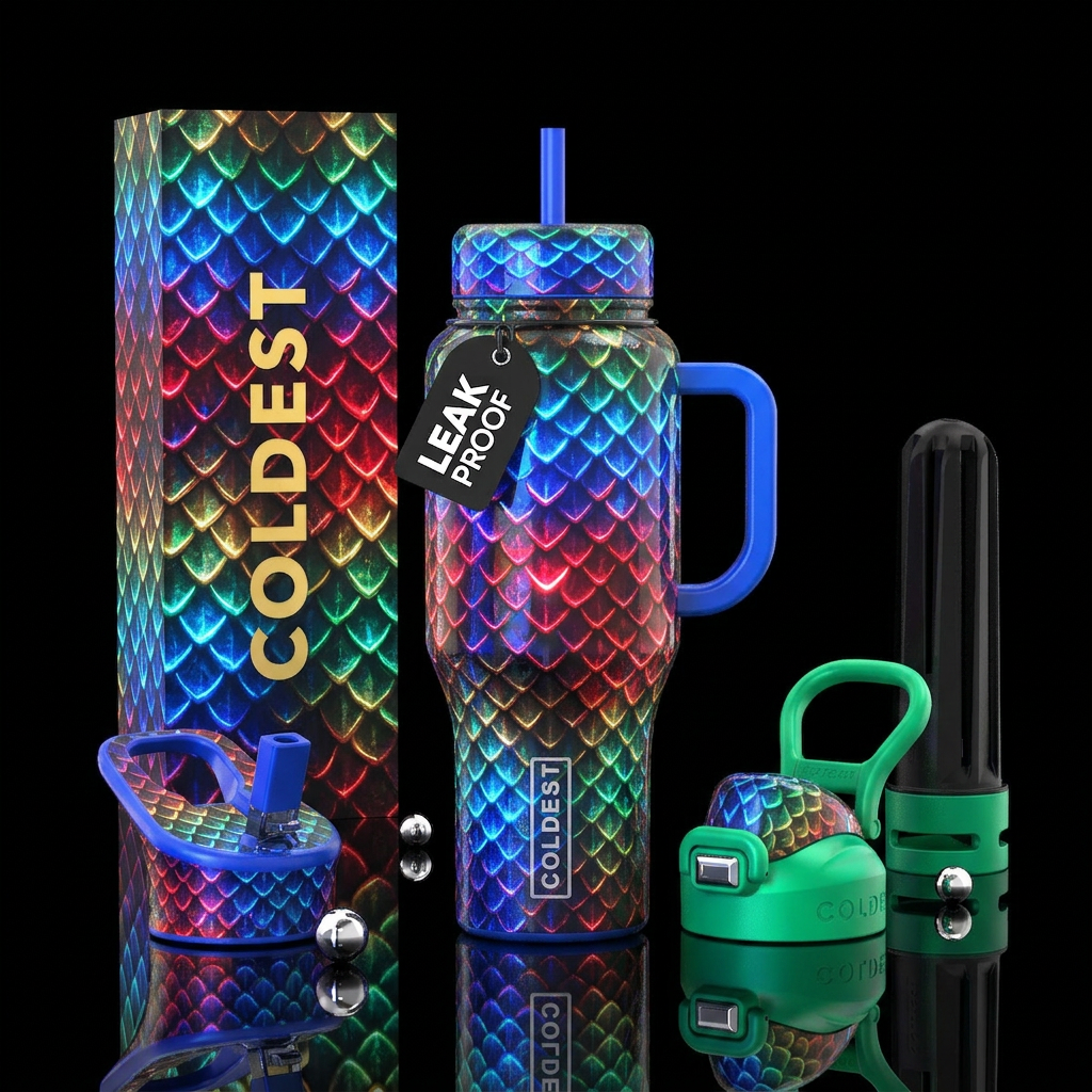 Neon dragon skales, flashy, water bottle design