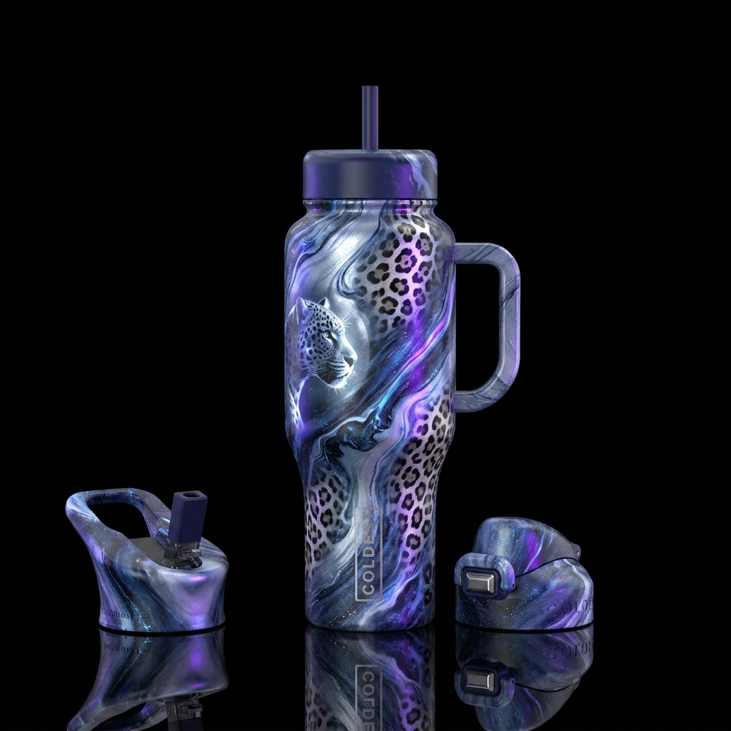 jaguar, marble, mesmerizing, moonlit water bottle design