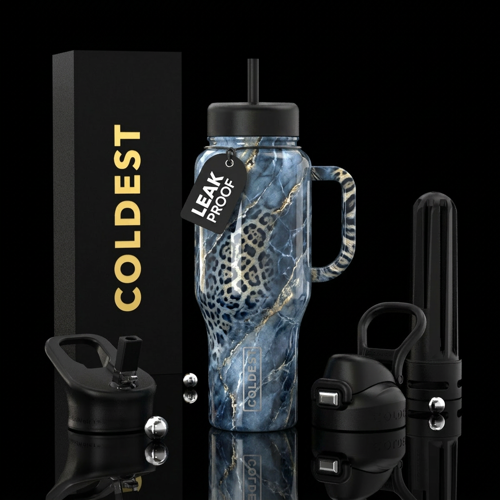 jaguar, marble, mesmerizing, moonlit water bottle design