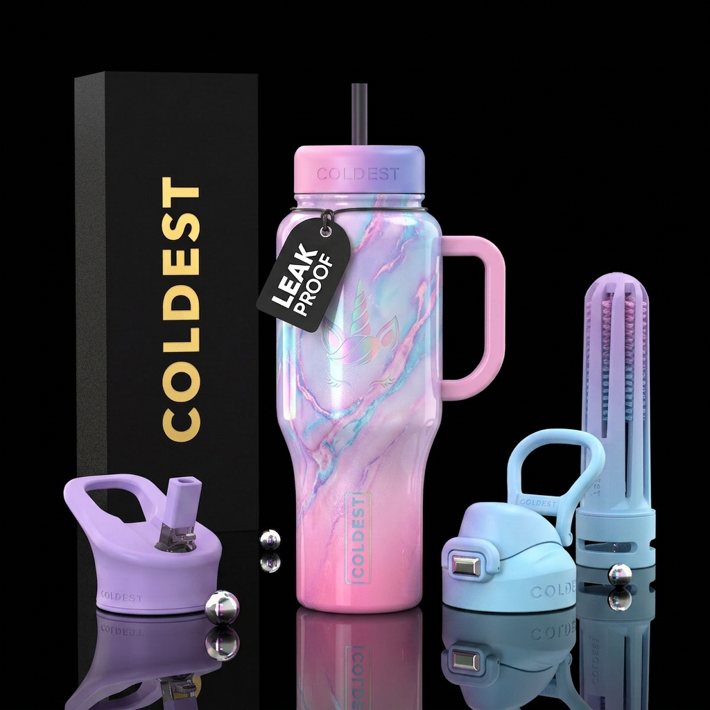 unicorn, ombre,, marble water bottle design