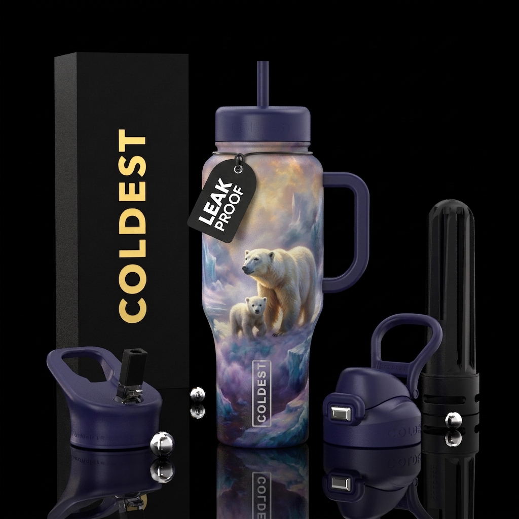 enchanting, polar bear, romanticism, foggy morning... water bottle design