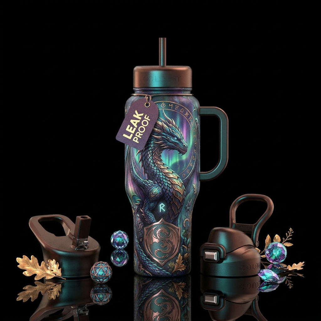 dragon, magical, aurora, midsummer water bottle design