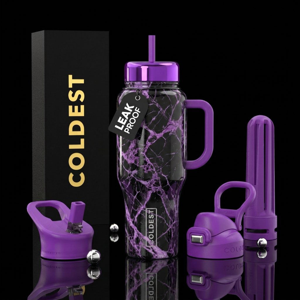 Black & purple marble water bottle design
