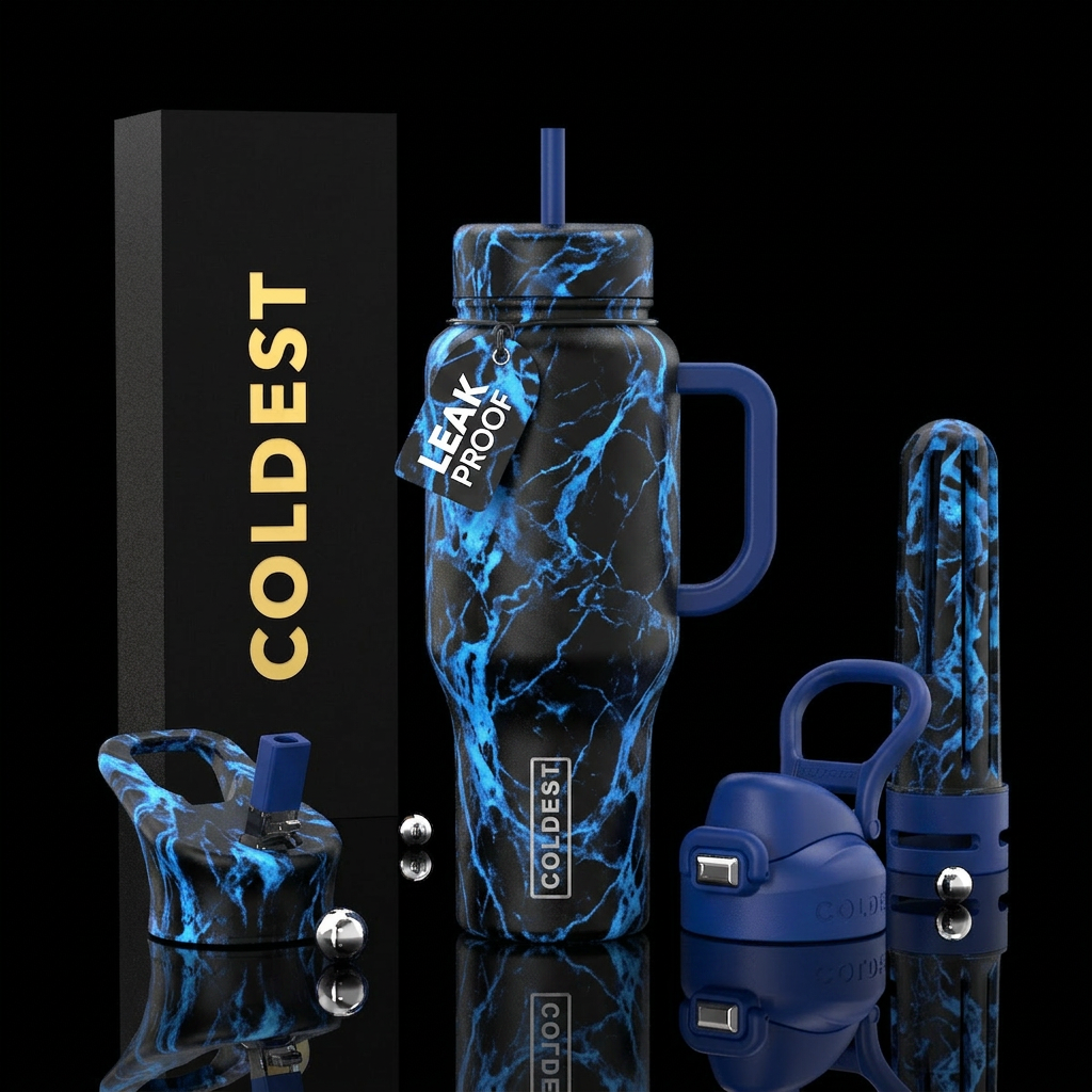 Black & blue marble water bottle design