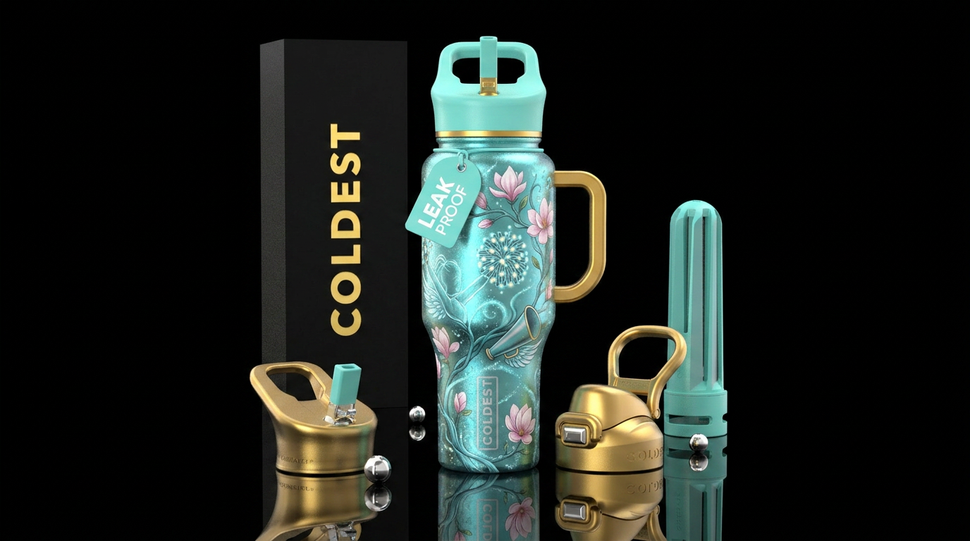 aquamarine, cheerleading, magnolia, fairy tale water bottle design