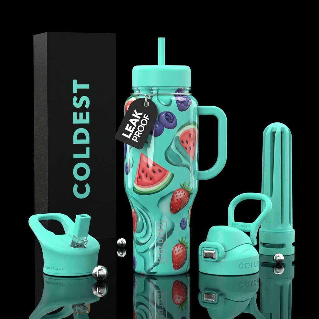 watermelon, abstract,, berry, strawberry, aquamari... water bottle design