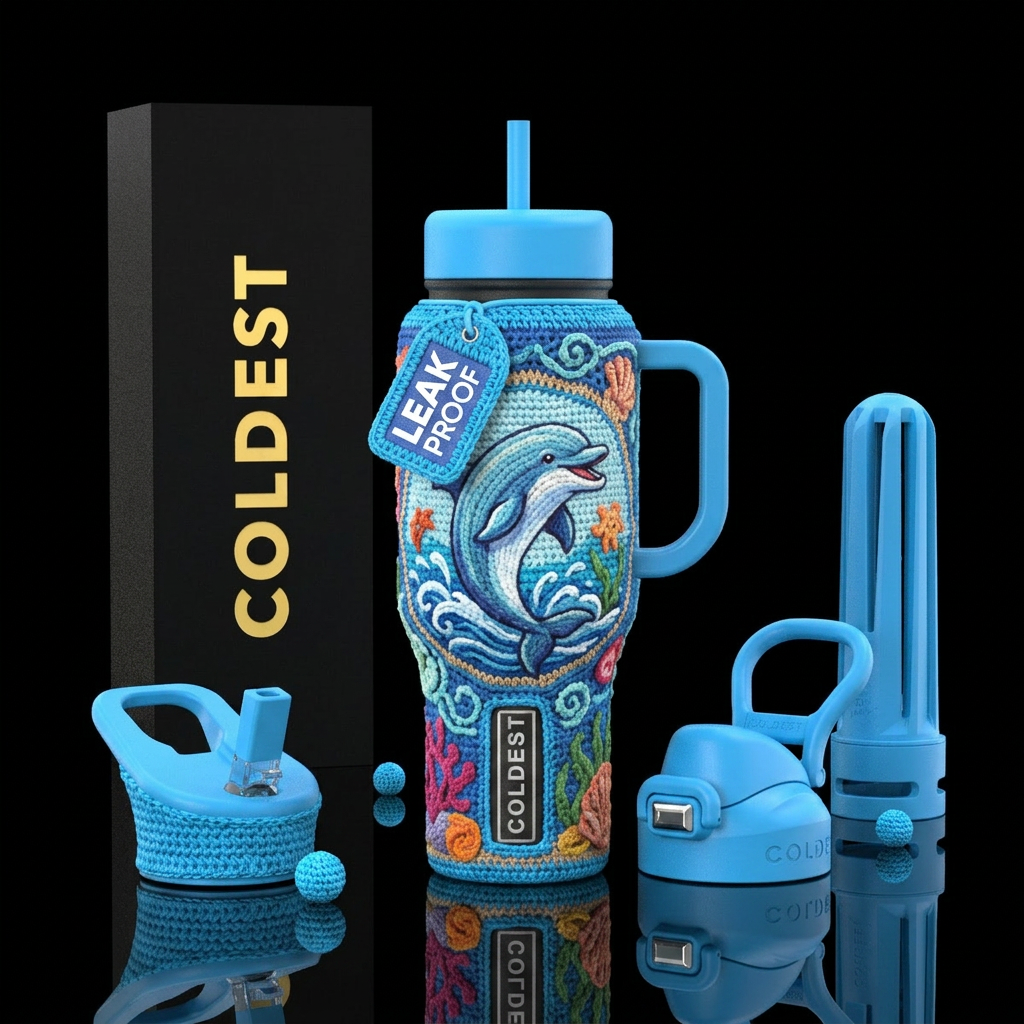 Crochet, dolphin in the middle water bottle design