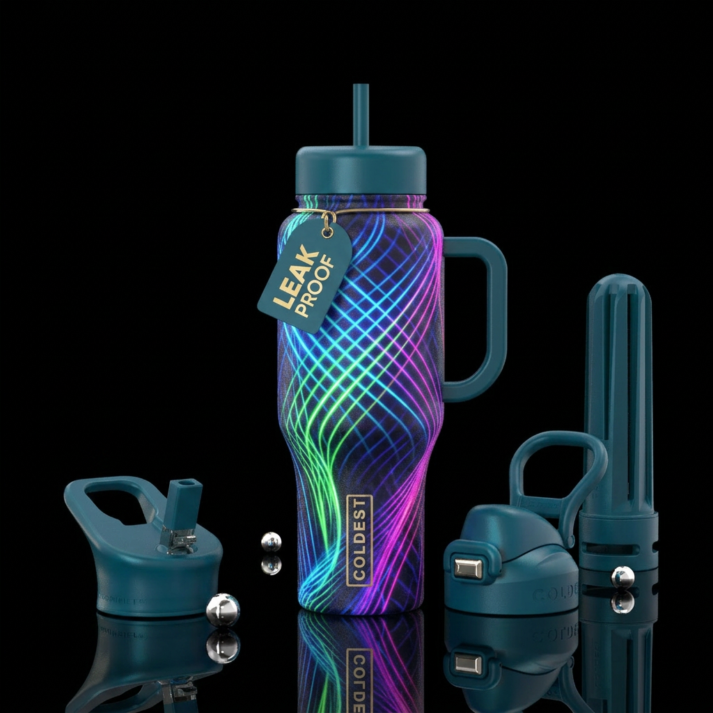 edm, abstract, fabric, neon water bottle design