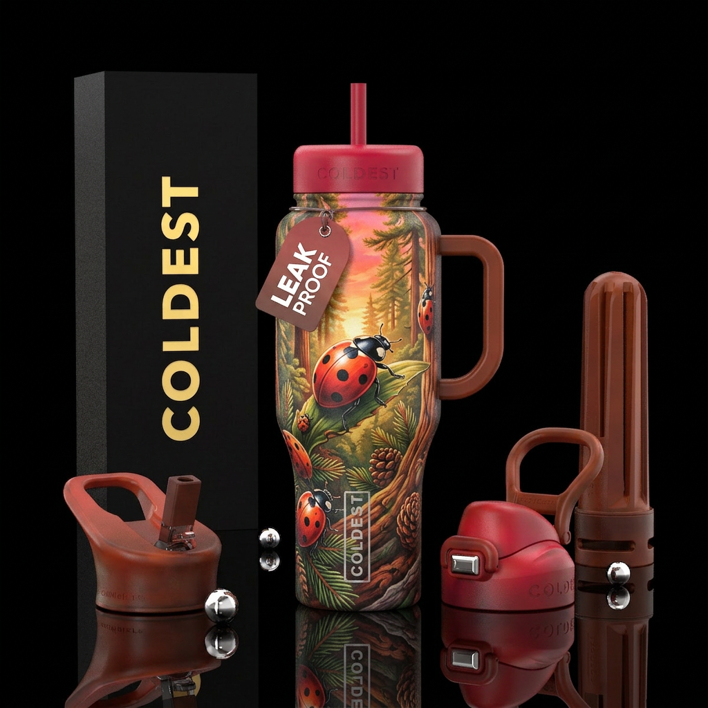 ladybug, peaceful,, redwood, summer vibes water bottle design