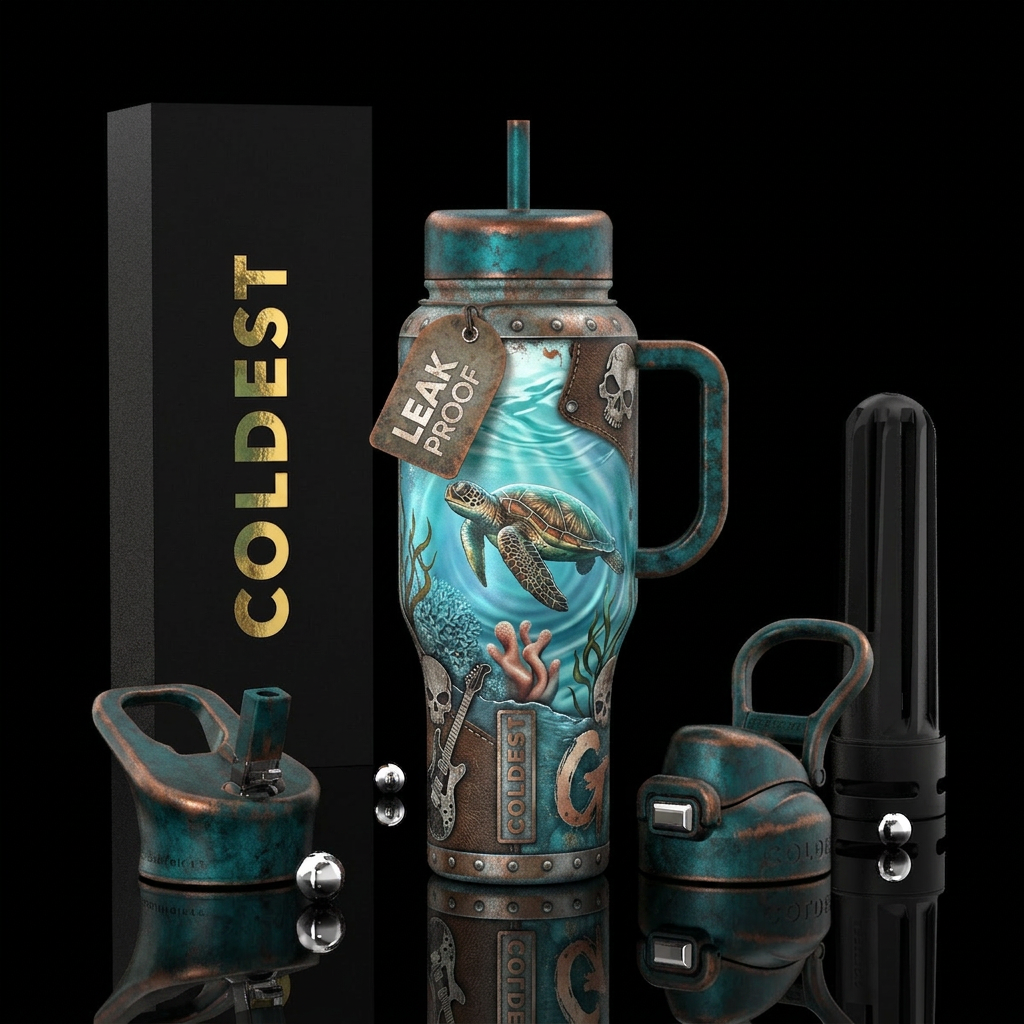 turtle,, calm waters, innocent, sensual, grunge ro... water bottle design